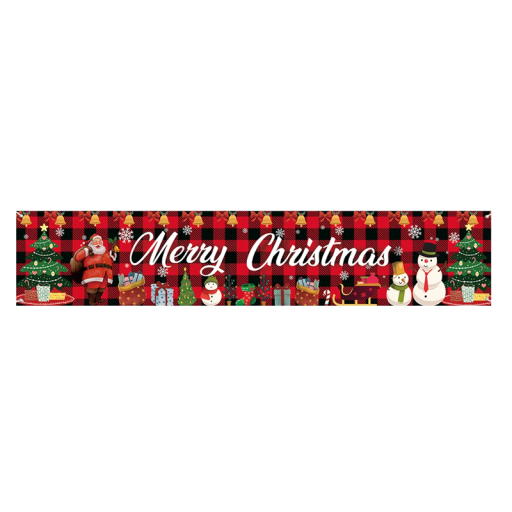 Joulun ulkokyltti 200 x 40 cm Musta-punainen ruudullinen tekstillä Merry Christmas Kestävä koriste julkisivulle ja puutarhaan