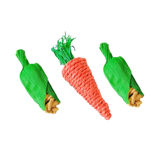 Jucărie de mestecat pentru păsări set legume 10 cm din iarbă țesută manual portocalie-verde pentru cuști pentru papagali și ondulați