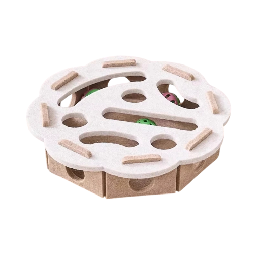 Jucărie pentru pisici puzzle din fetru formă rotundă 30 x 7,5 cm Placă de joc interactivă cu mingea pentru stimulare mentală