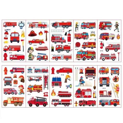 Juego de 10 hojas de tatuajes temporales con bomberos, camiones de bomberos, equipo y escenas de rescate, pegatinas para el cuerpo para diversión