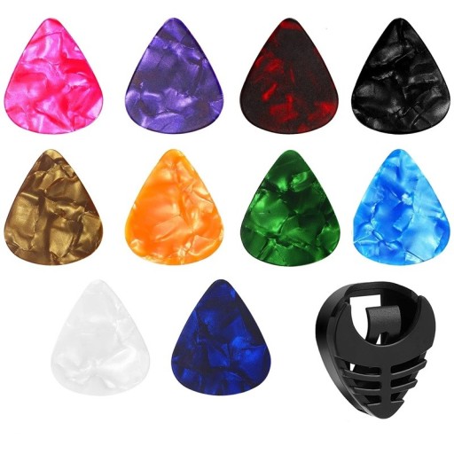 Juego de 10 púas de guitarra de 0,96 mm con soporte Púas en varios colores Almacenamiento práctico Accesorios musicales para principiantes y jugadores avanzados