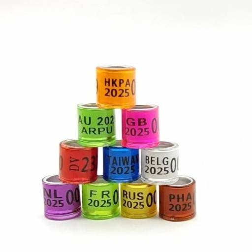 Juego de 100 anillas brillantes de colores de 8 mm para patas de aves. Pinzas de identificación de plástico y aluminio de alta calidad para anillar palomas, loros y aves de corral.