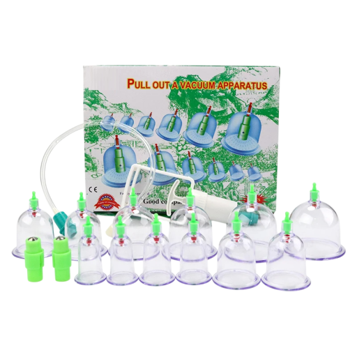 Juego de 12 ventosas chinas para masaje al vacío con bomba, ventosas de plástico para terapia tradicional china, alivio del dolor muscular