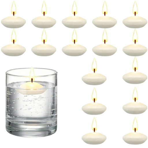 Juego de 16 velas flotantes de 3,6 x 1,5 cm con discos de cera de soja sin aroma, ideales para decorar bañeras, bodas, San Valentín y romance.