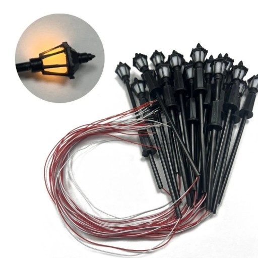 Juego de 20 lámparas LED de modelo 7 cm Escala 1:100 Alimentación 3V Luz cálida o blanca Iluminación para diorama
