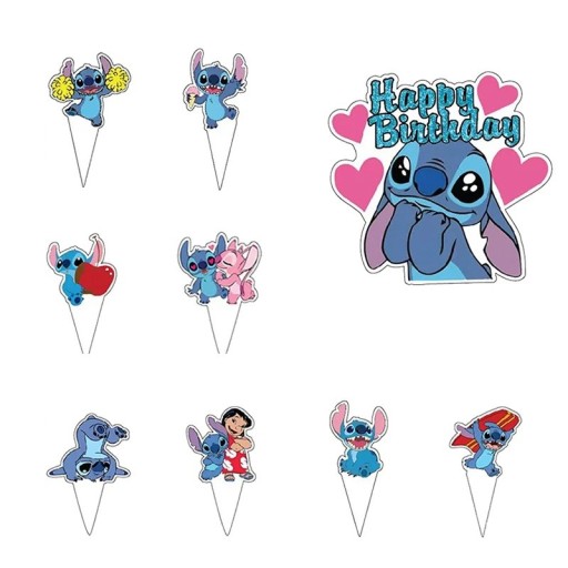 Juego de 28 adornos para tartas. Personajes de dibujos animados coloridos con letras de Feliz Cumpleaños. Decoración de tartas temática para celebraciones.