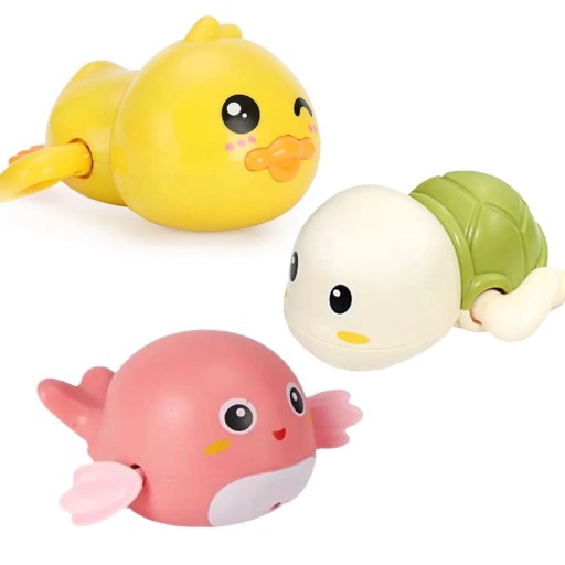 Juego de 3 juguetes acuáticos de cuerda, pato, tortuga y ballena, sin pilas, para bañera y piscina para niños.