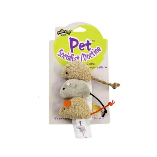 Juego de 3 mini ratones de peluche para gatos, de poliéster y fibra resistentes a las mordeduras, colores aleatorios, juguete interactivo de caza