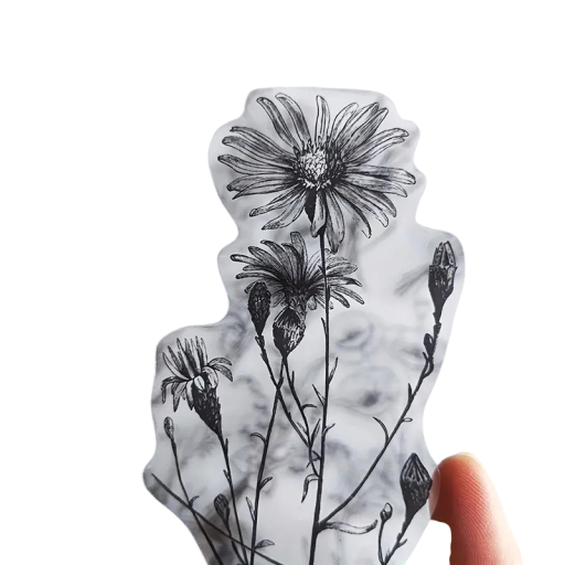 Juego de 40 unidades de pegatinas en blanco y negro con motivos florales y vegetales 7,5 x 17 cm en pegatinas de plástico transparente para proyectos creativos