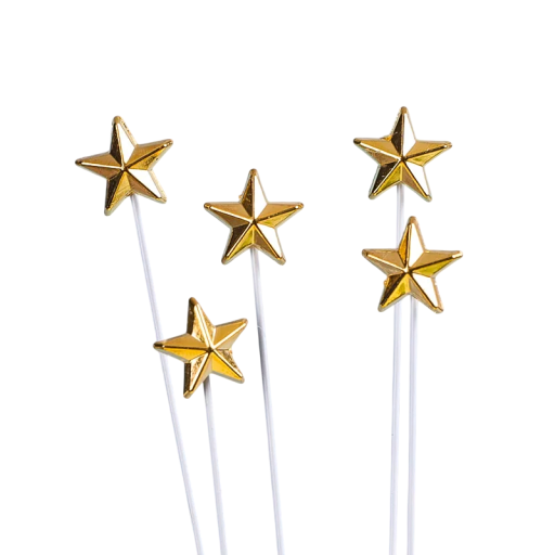 Juego de 5 adornos dorados para tartas con forma de estrella. Ideales para decorar tartas y postres de cumpleaños, bodas y fiestas.