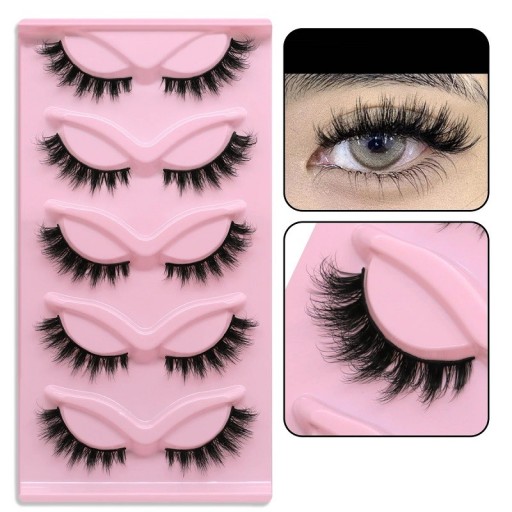 Juego de 5 pares de pestañas postizas Pestañas artificiales largas con tira completa Kit de extensión de pestañas Pestañas con pegamento natural