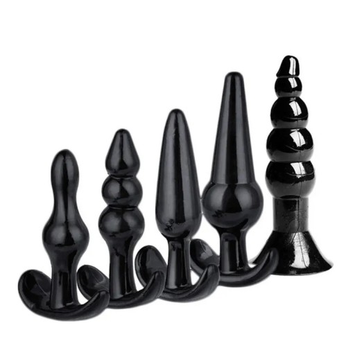 Juego de 5 tapones anales de silicona de varias formas, superficie lisa, diseño ergonómico, fácil mantenimiento, embalaje discreto.