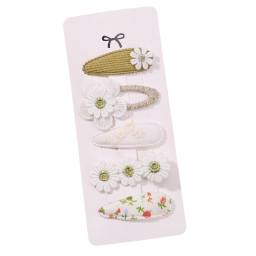 Juego de 5 unidades de pinzas para el cabello Mini pinzas florales y de tela para bebés y niños pequeños Clips suaves para el flequillo Accesorios para el cabello de niña