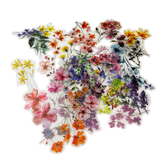 Juego de 50 unidades de pegatinas transparentes con motivo floral Pegatinas decorativas de colores para diario cartas álbumes de fotos notas decoración creativa