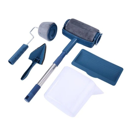 Juego de 6 rodillos y pinceles de esquina con mango de plástico para decoración de paredes y herramientas de pintura para el hogar.