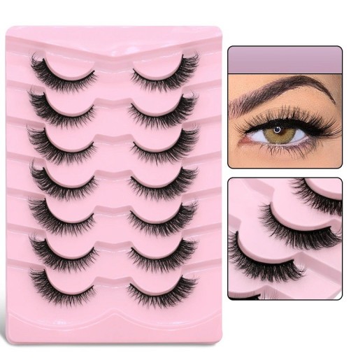 Juego de 7 pares de pestañas postizas Pestañas artificiales largas con tira completa Kit de extensión de pestañas Pestañas con pegamento natural