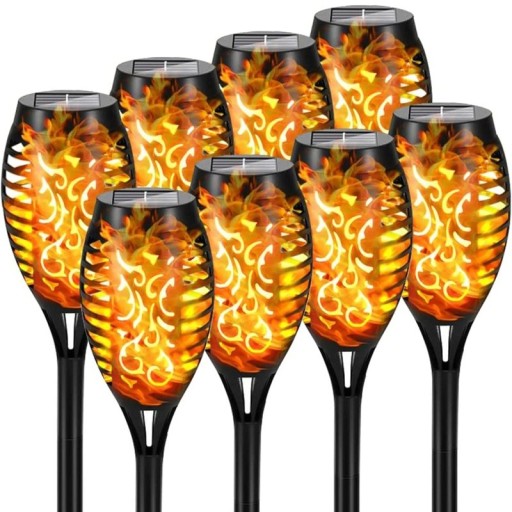 Juego de 8 antorchas solares de jardín de 12 LED con efecto llama, impermeables, para exteriores, para patio, camino, jardín, paisaje, iluminación decorativa.