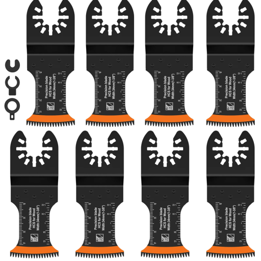 Juego de 8 hojas de sierra oscilantes de 34 mm, hojas de acero al carbono japonés, hojas de repuesto para madera, plástico y metal, multiherramienta