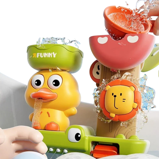 Juego de agua para el baño 17,8 x 7,4 x 15,5 cm Patito con tobogán, elementos giratorios y cuchara Divertido set interactivo para niños en la bañera