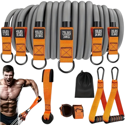 Juego de bandas de resistencia con mangos, expansores de 11-34 kg con anclajes para puertas para ejercicios en casa y entrenamiento de todo el cuerpo