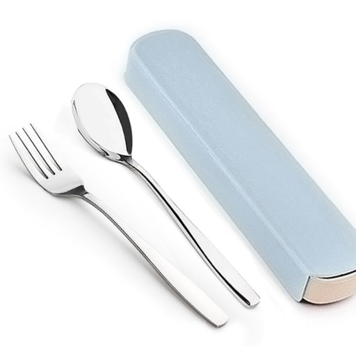Juego de cubiertos de viaje Cuchara y tenedor de acero inoxidable en estuche de plástico 20 x 5 cm Longitud de la cuchara 16,7 cm