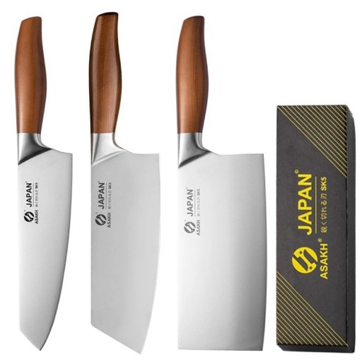 Juego de cuchillos de cocina japoneses de 3 piezas de acero inoxidable, cuchillo Santoku, cuchillo para sushi, cuchillo para filetear, cuchillo