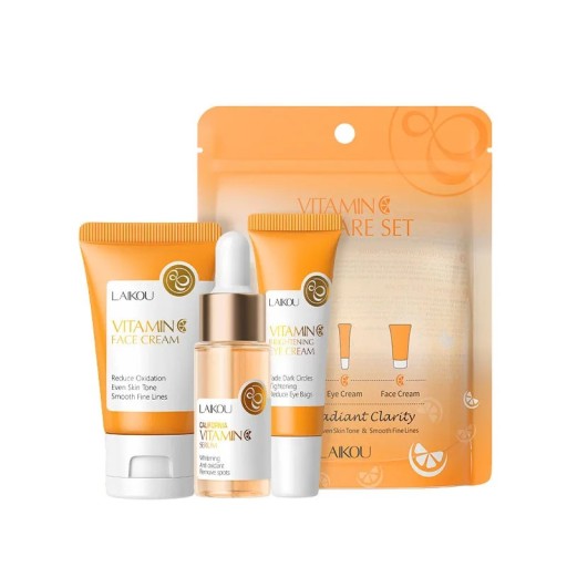 Juego de cuidado de la piel con vitamina C Iluminación Crema para los ojos 15 g Suero 17 ml Crema facial 30 g Cuidado completo