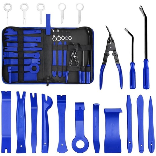 Juego de herramientas para desmontar el interior del coche, 41 piezas, palancas de plástico y ganchos de metal con estuche, para reparaciones de tapicería, salpicaderos y molduras.