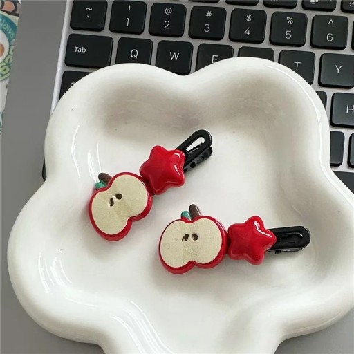 Juego de horquillas para el cabello 2 uds Clips infantiles Manzana y estrella Horquilla de pato para flequillo y mechones Accesorios para el cabello