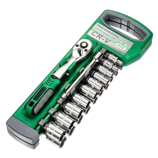 Juego de llaves de trinquete de 12 piezas, 1/4" CR-V, vasos y trinquetes de 72 dientes para reparación de automóviles y herramientas portátiles