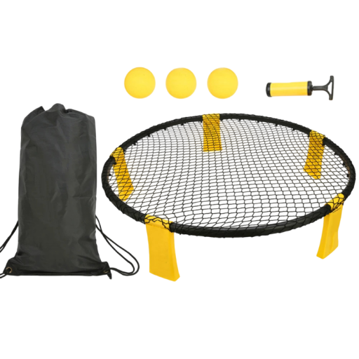 Juego de mini voleibol de playa redonda 90 x 20 cm con 3 pelotas y bomba amarilla-negra para deportes en equipo al aire libre en el césped