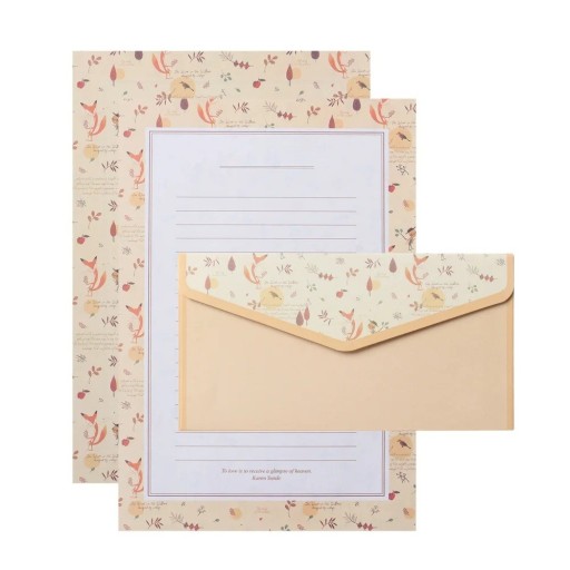 Juego de papelería y sobres 14 x 21 cm 6 hojas de papel 8,5 x 16,5 cm 3 sobres zorro flores fruta juego de escritura naranja