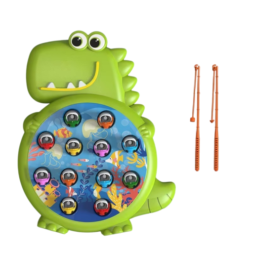 Juego de pesca magnético para niños 16,5 x 22 cm Con motivo de dinosaurios 2 cañas 12 peces Pesca en el estanque Juguete para pescar con imán