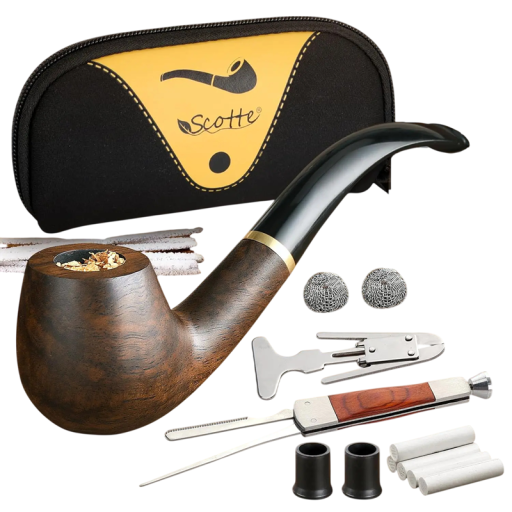 Juego de pipa de madera de ébano 142 mm madera maciza con accesorios pipa de fumar resistente con equipamiento completo