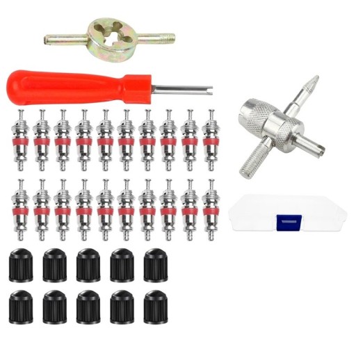 Juego de reparación de neumáticos 33 piezas Herramienta para núcleos de válvulas de automóviles y motocicletas Destornillador Llave Accesorios