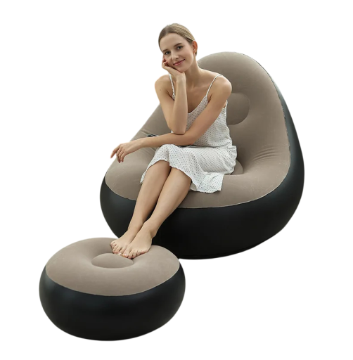 Juego de sillón inflable colorido con reposapiés 105 x 125 cm, asiento cómodo con superficie suave