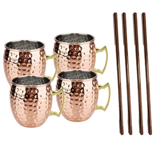 Juego de tazas de acero inoxidable con superficie martillada y asa 500 ml 6 × 10.5 cm de acero inoxidable color cobre para bebidas hogar servicio