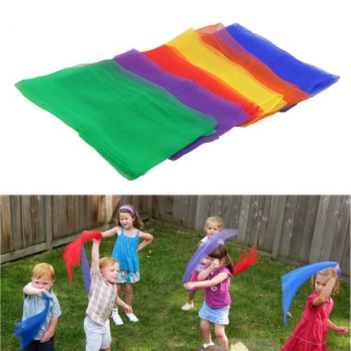 Juggling Scarves for Children 6 pcs in Six Colours Lightweight Translucent Fabric 60 x 60 cm For Dance and Movement Games Indoors and Outdoors