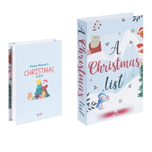Juldekoration falsk bok A Christmas List Imitation av bok på hylla Vinterbokdekoration med motiv av jultomten