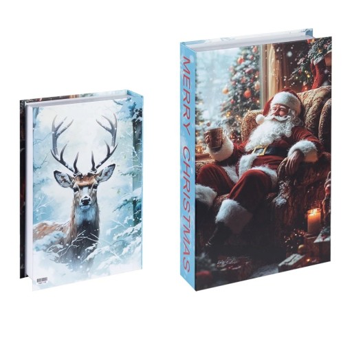 Juldekorerande falsk bok Merry Christmas Imitation av bok på hyllan Vinterbokdekoration Santa Claus älg