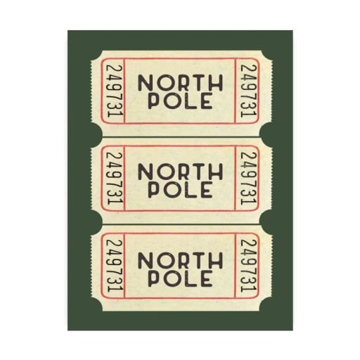 Juleplakat til væg med motiv af billetter til nordpolen 30 × 40 cm tryk på lærred beige nuancer dekoration til indretning uden ramme