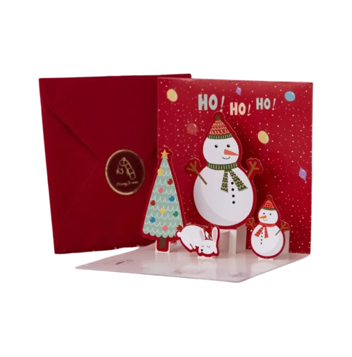 Julkort och nyårskort i 3D av papper Fällbart kort med julmotiv Julgran Snögubbe Presenter Stjärnor Kreativt festligt dekorativt gratulationskort