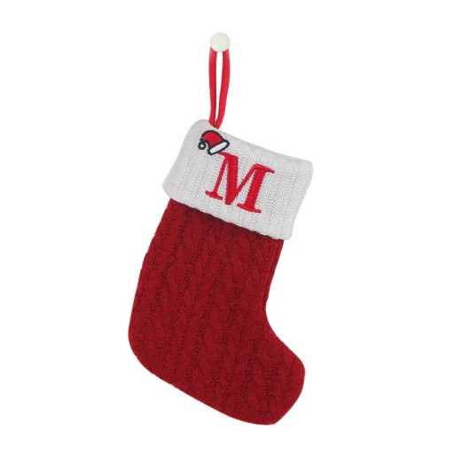 Julstrumpor med bokstäver Stickade röda strumpor med initial julhängande prydnader Strumpor för presenter Julhängstrumpor 20 x 10 cm