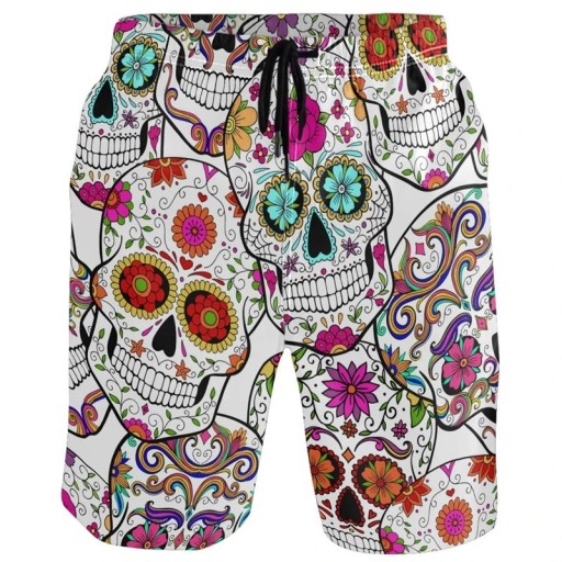 Jungen Badeshorts mit Totenkopf-Print und Taschen aus Polyester Schnell trocknend Sommer Badehosen für Strand und Pool