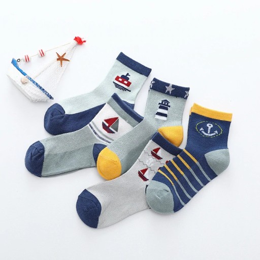 Jungensocken mit nautischen Motiven – 5 Paar