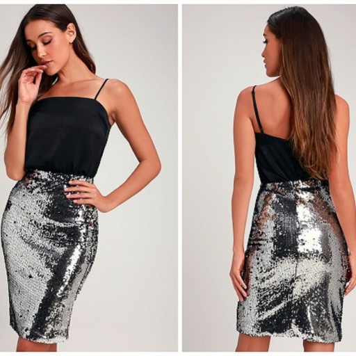 Jupe à paillettes pour femmes avec taille haute