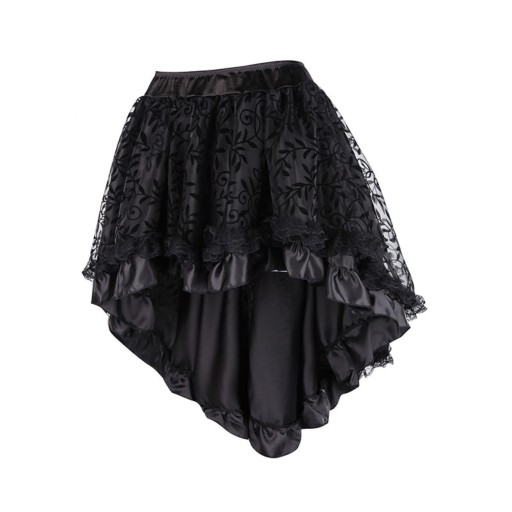 Jupe asymétrique pour femmes avec dentelle Couche supérieure transparente avec motif végétal Plus courte à l'avant et plus longue