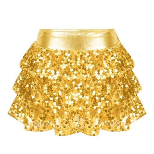 Jupe Fille Unie avec Fronces et Paillettes Au-dessus du Genou Polyester Jupe Festive Brillante pour Filles