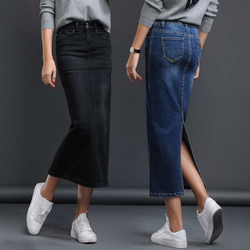 Jupe longue en jean pour femme avec fente