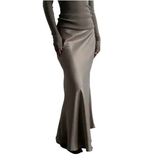 Jupe longue en satin à taille haute Jupe brillante élégante pour femmes Jupe maxi pour les occasions Tenue formelle pour le printemps et l'été